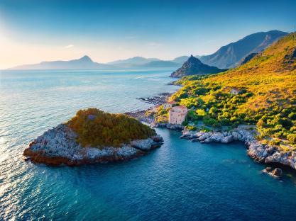 Aerial view of La Secca, Maratea Castrocucco, Italy.