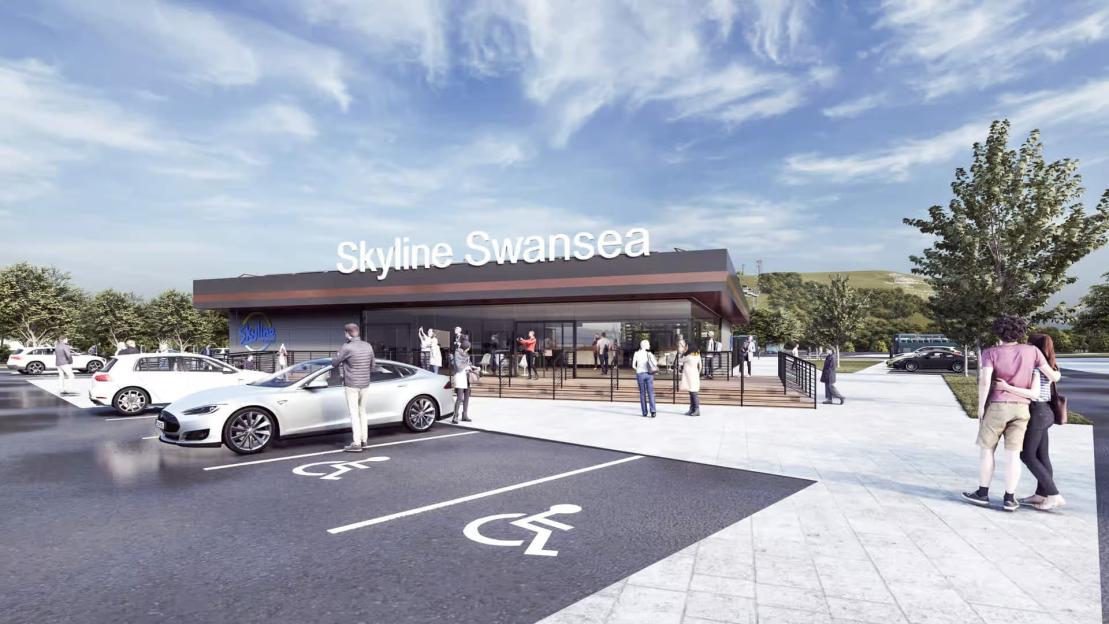 Illustration of the Skyline Swansea gondola and zipline station.
