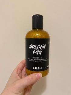 Lush Golden Egg shower gel bottle.