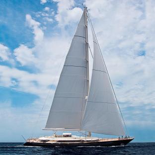 The Bayesian, a 56-meter luxury sailboat, sailing on the ocean.