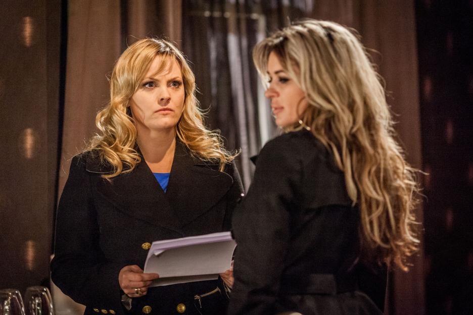 Kierston Wareing and Jo Joyner on the set of Eastenders.