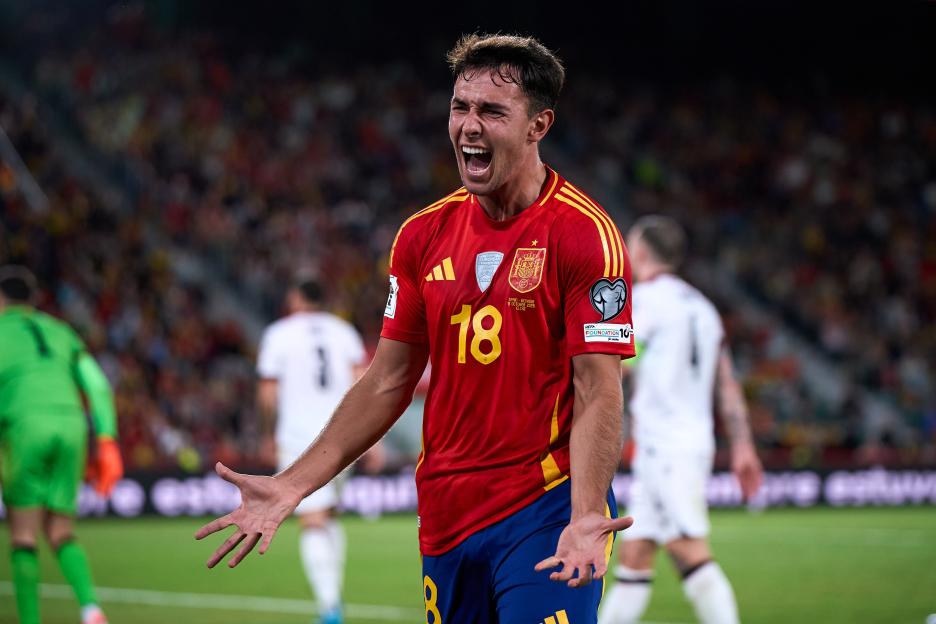 Spain's Martin Zubimendi reacts during a FIFA World Cup 2026 qualifier match against Georgia.