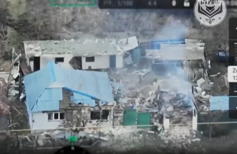 Aerial view of destroyed buildings.