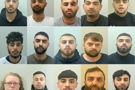 Mugshots of 18 members of a Lancashire drug gang.