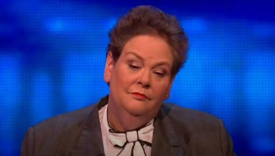 Screenshot of a woman on a game show.
