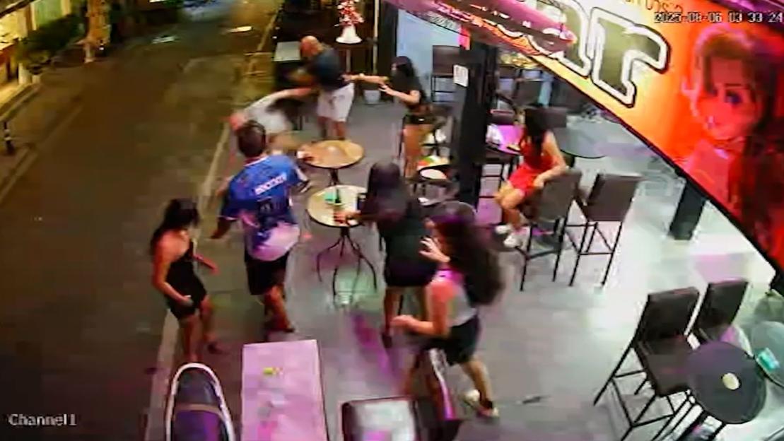CCTV footage of a bar fight.