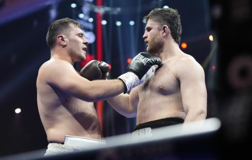 Johnny Fisher and Dave Allen following the WBA Inter-Continental Heavyweight contest at the Kingdom Arena in Riyadh, Saudi Arabia. Picture date: Saturday December 21, 2024. PA Photo. See PA story BOXING Fury. Photo credit should read: Nick Potts/PA Wire. RESTRICTIONS: Use subject to restrictions. Editorial use only, no commercial use without prior consent from rights holder.