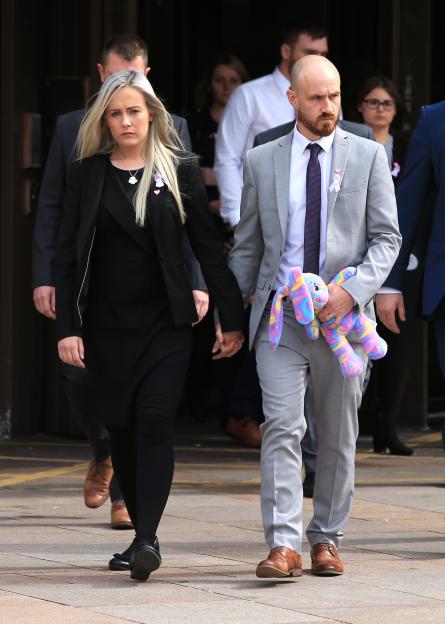 Rebecca and Glen Youens, the parents of Violet-Grace Youens, outside Liverpool Crown Court.