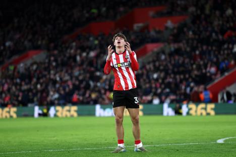 Southampton's Tyler Dibling reacts during a Premier League match.