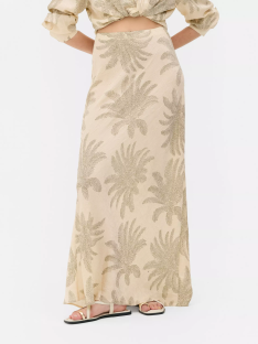 Beige maxi skirt with palm tree print.