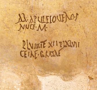 Roman text inscription on an amphora found in Pompeii.