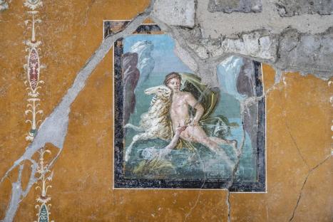Fragment of a fresco depicting a mythological scene.