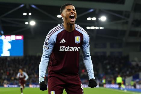 Marcus Rashford of Aston Villa celebrating a goal.