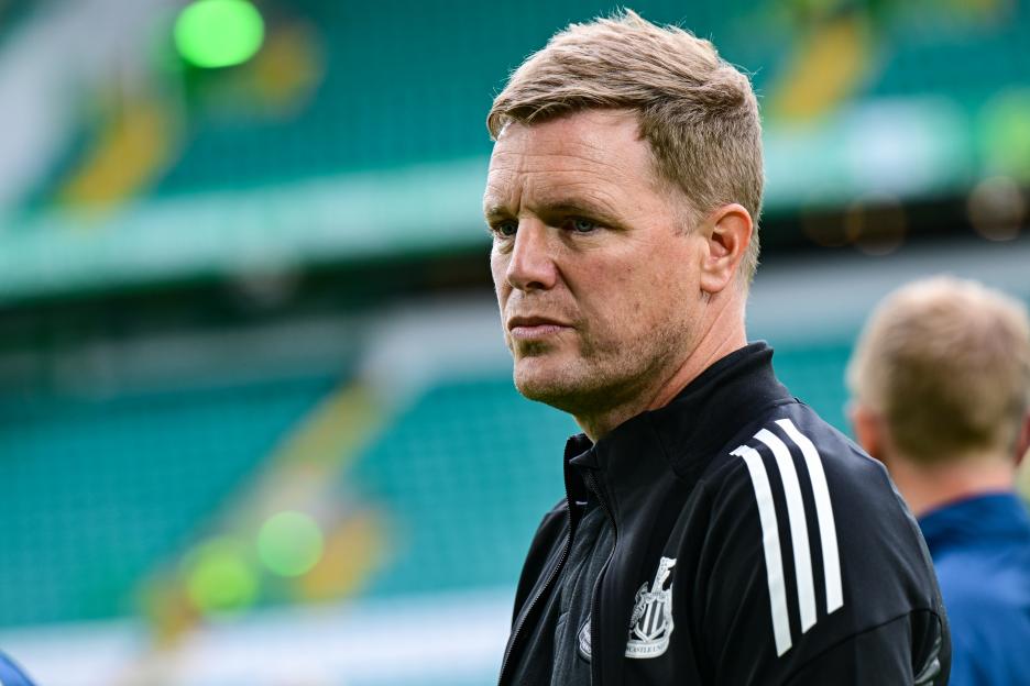 Eddie Howe, head coach of Newcastle United, at a soccer match.