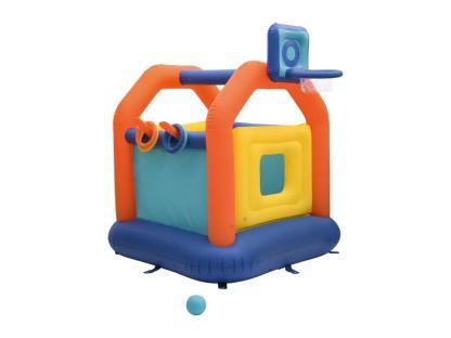Lidl bouncy castle with basketball hoop and ring toss.