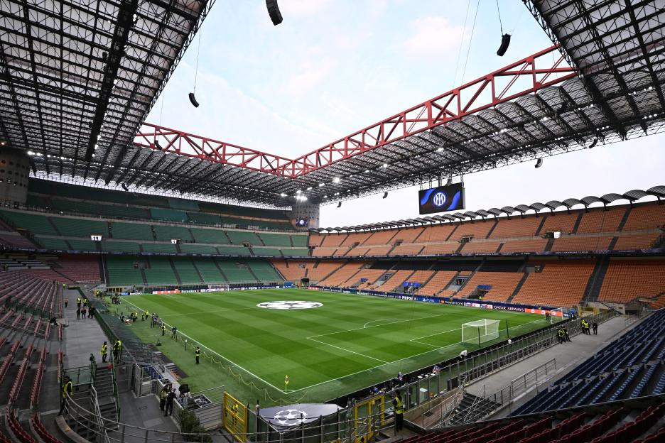 General view of Stadio San Siro before the UEFA Champions League match between FC Internazionale Milano and SK Slavia Praha.