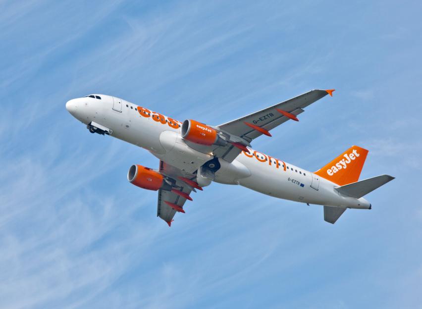 EasyJet Airbus A320 taking off from Gatwick Airport.