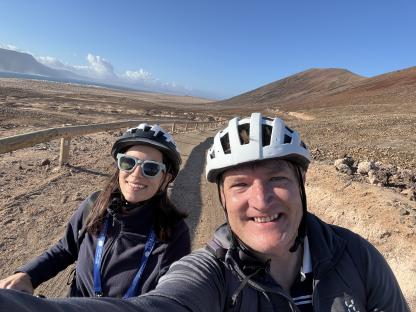 Selfie of a couple cycling in the Canary Islands.