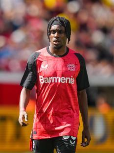 Jeremie Frimpong of Bayer 04 Leverkusen during a Bundesliga match.