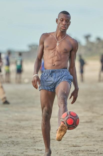 Nicolas Jackson playing beach football.
