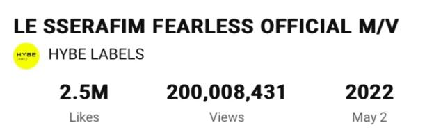 LE SSERAFIM&#8217;s &#8220;FEARLESS&#8221; Becomes Their 2nd MV To Hit 200 Million Views 3