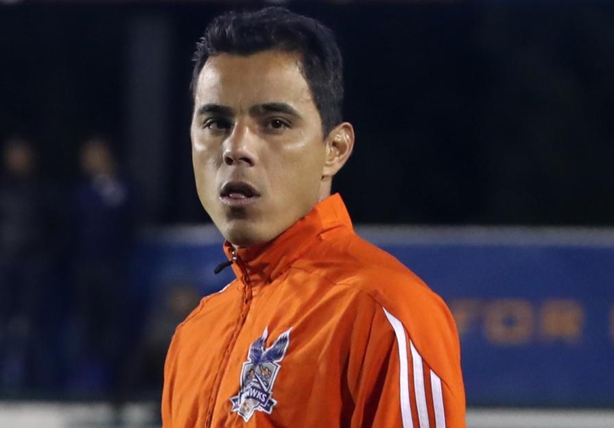 Carolina's Omar Bravo (MEX) in an orange jacket during a 2016 North American Soccer League Fall Season match.