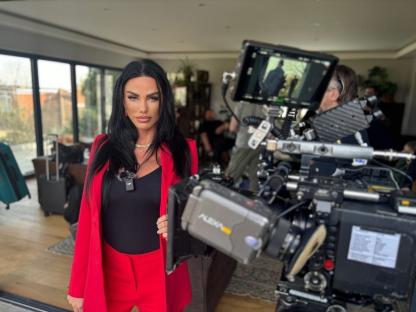 Katie Price on the set of a film.