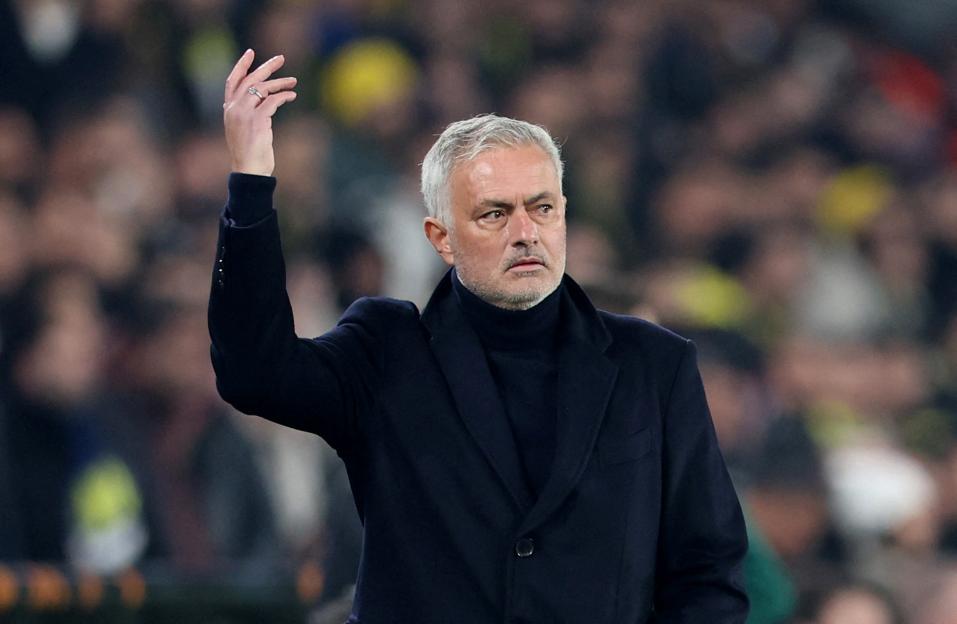 Jose Mourinho reacting during a soccer match.
