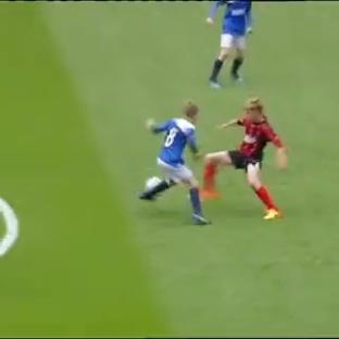 Ten-year-old Adam Wharton playing soccer at Wembley.