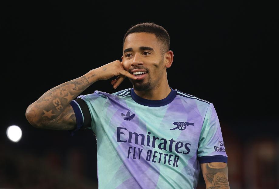 Gabriel Jesus of Arsenal celebrating a goal.