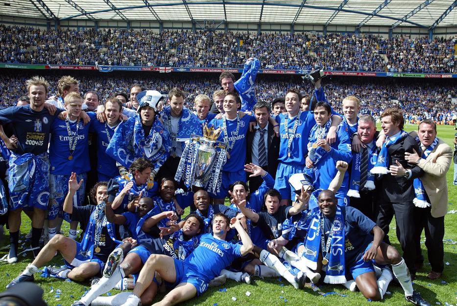 Chelsea F.C. players celebrating their 2004-05 Premier League Championship win.