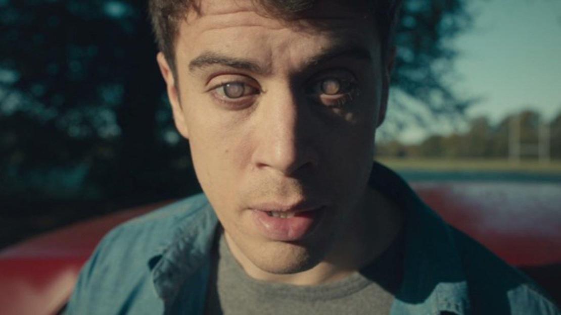 Toby Kebbell as Liam in "The Entire History of You" with glowing white eyes.