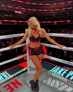 Ring girl at the Jake Paul vs. Mike Tyson boxing match.