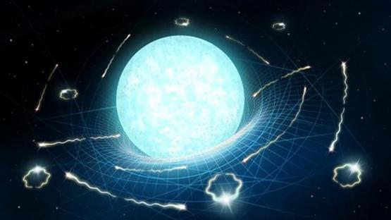 Illustration of a bright blue star with glowing energy streams surrounding it.