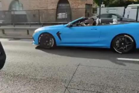 Shock moment wedding guest convoy leap out their supercars & erupt into bizarre road rage row in middle of busy A-road
