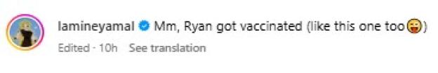 Screenshot of a tweet saying Ryan got vaccinated.