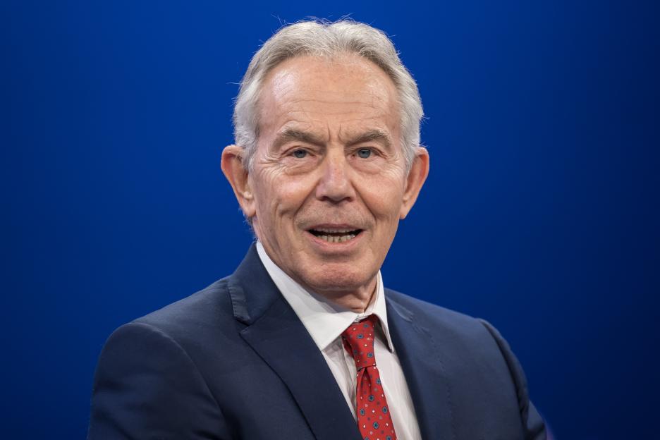 Former British prime minister Tony Blair speaking at a session during the World Economic Forum.