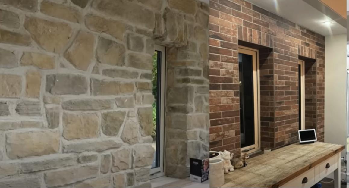 Stone and brick wall finishes in a home.