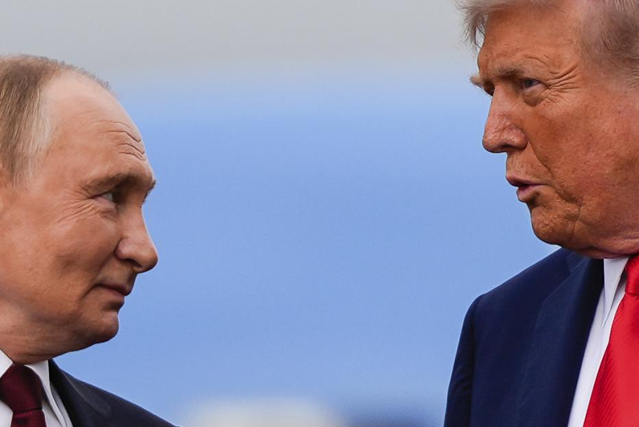 President Donald Trump and Russia's President Vladimir Putin talk, Friday, Aug. 15, 2025, at Joint Base Elmendorf-Richardson, Alaska. (AP Photo/Julia Demaree Nikhinson)