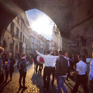Tourists in Prague's Old Town.