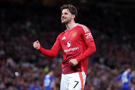 Mason Mount of Manchester United celebrating a goal.