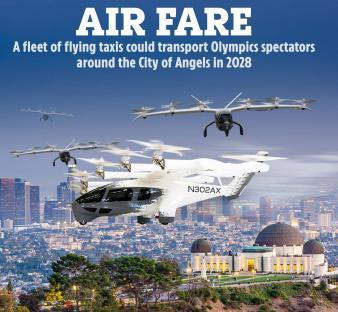 Illustration of flying taxis over Los Angeles.
