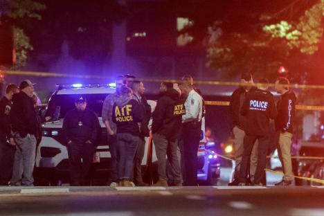 Police officers at a crime scene.
