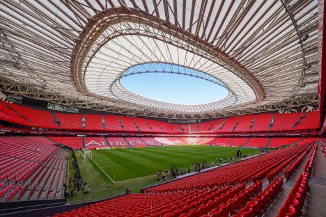 Interior view of San Mamés Stadium in Bilbao, Spain.