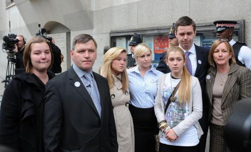 The Kinsella family outside the Old Bailey following the conviction of three men for the murder of Ben Kinsella.
