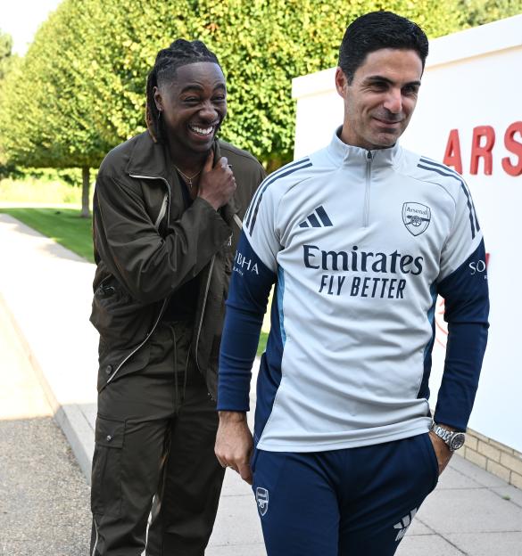 Eberechi Eze greeted by Arsenal manager Mikel Arteta.
