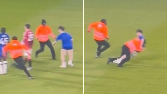 Chelsea vs Man Utd pitch invader ‘SPEARED’ as Blues steward is likened to WWE legend