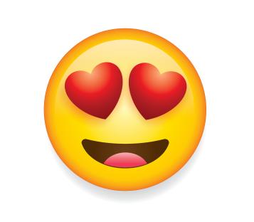 Illustration of a smiling emoticon with hearts for eyes.