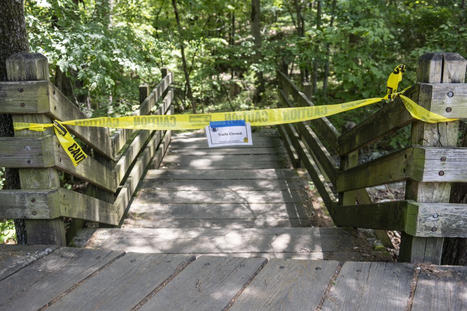 Closed trail with caution tape.