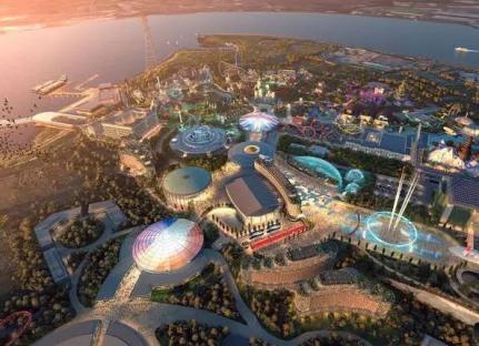 Aerial illustration of The London Resort, a planned theme park.